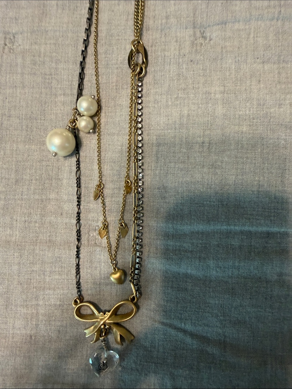 Juicy Couture Gold Tone Multi-Strand Bow and Pearl Pendant Necklace - Gold